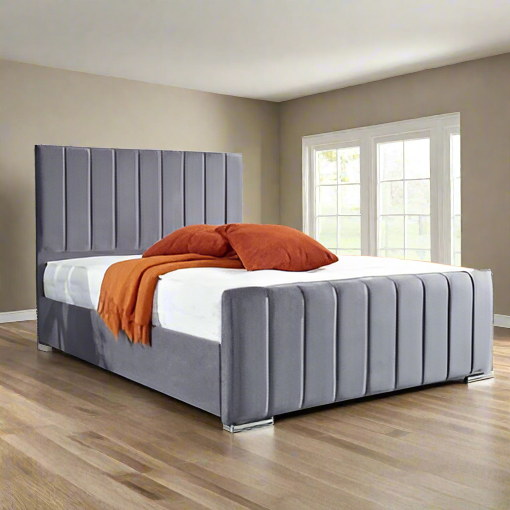 Upholstered Panel Line Bed | Mattress | Gas lift Storage